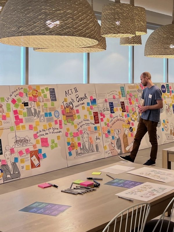 Lippincott's Living Ideas sprint showing lots of colored sticky notes on boards